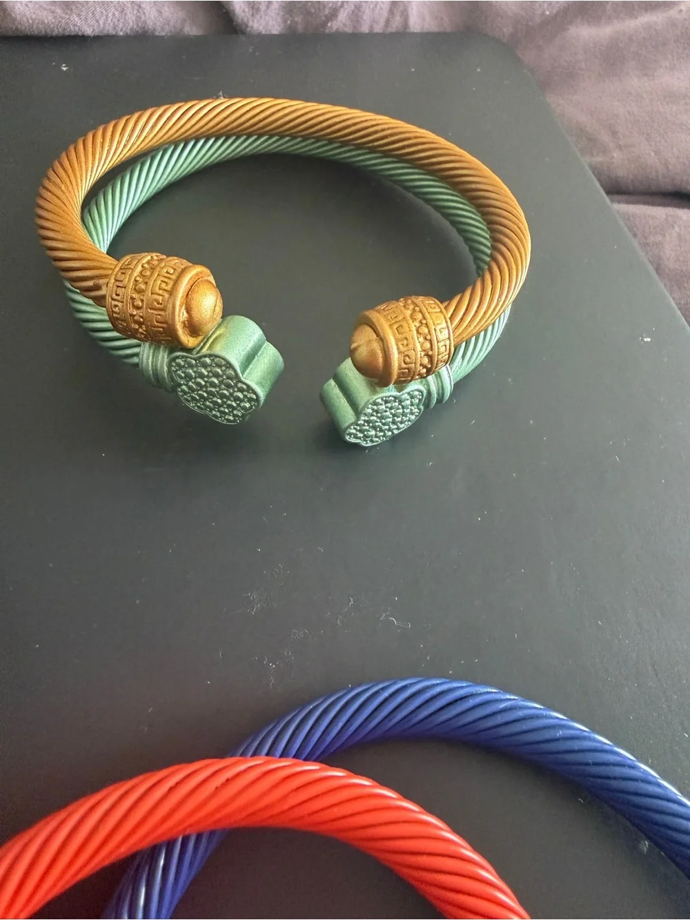 Colorful Twisted Cable Cuff Bracelets - Set of Blue, Yellow, Red, Green